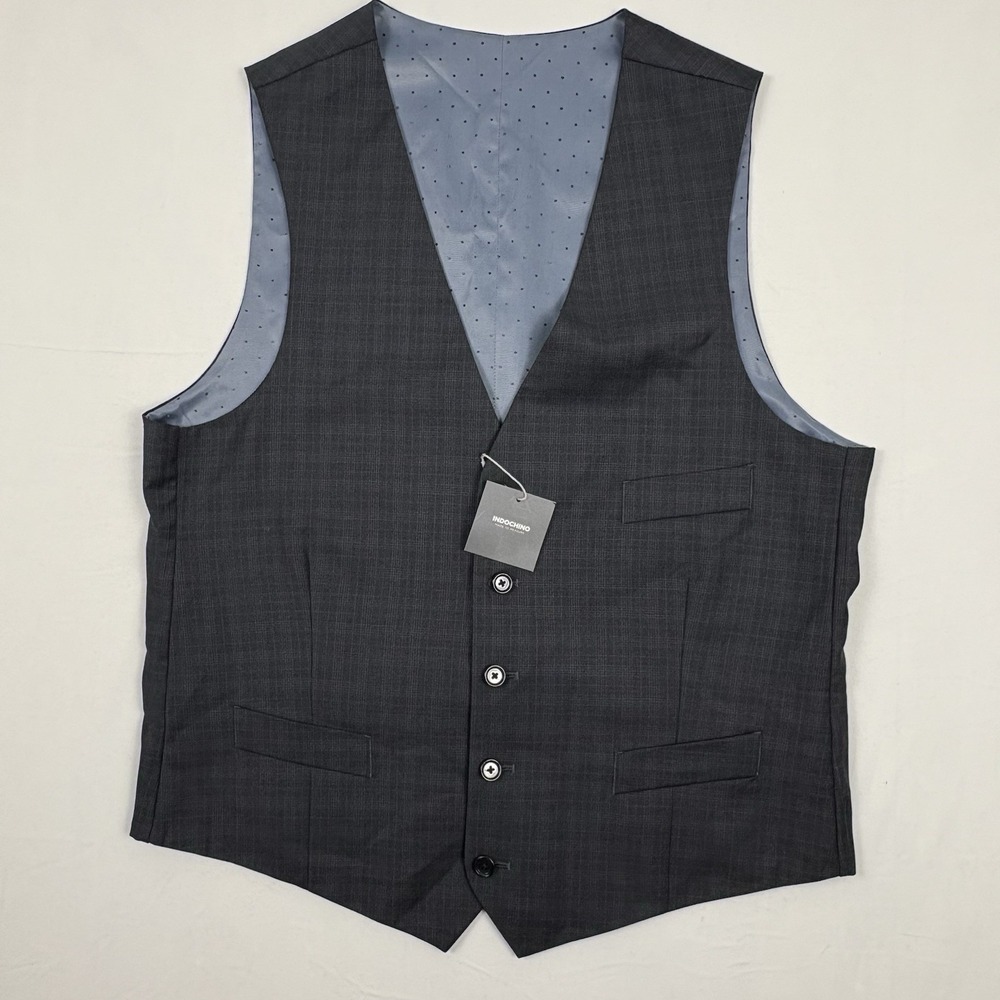 Indochino Vest/Waistcoat Bespoke NWT Charcoal Crosshatch Plaid Buckle Back Wool